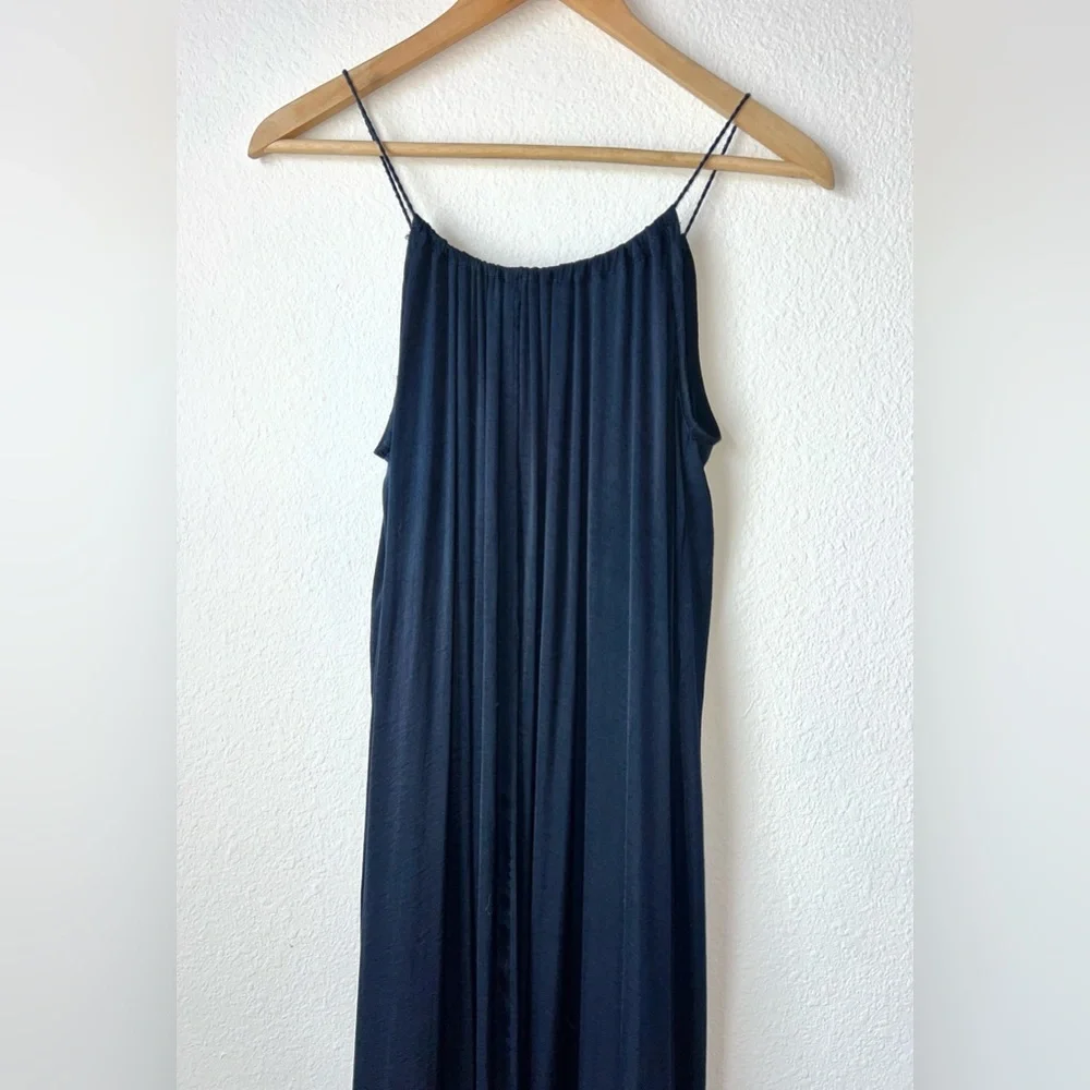 Abercrombie & Fitch Maxi Navy Satin Dress S Navy Spaghetti Strap‎ Sun Dress